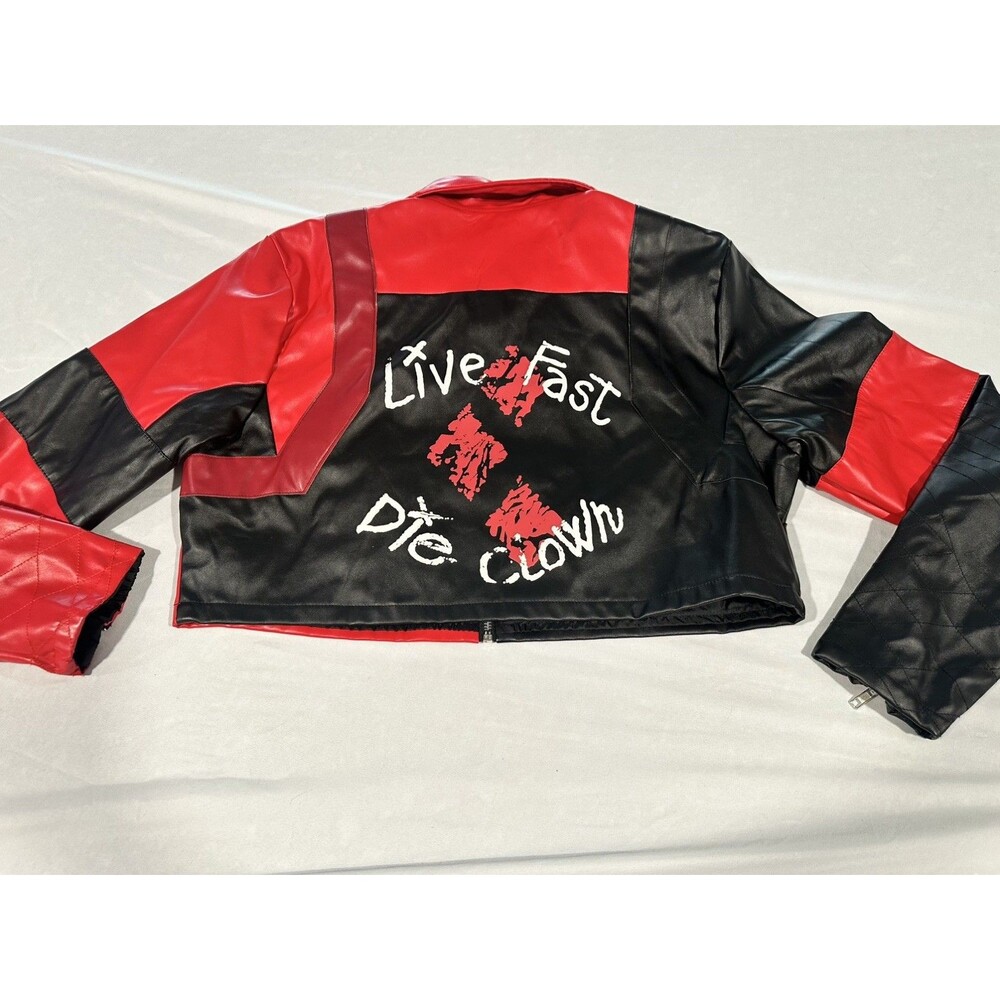 Suicide Squad Harley Quinn “Live Fast Die Clown” Red Black Cropped Jacket Size L